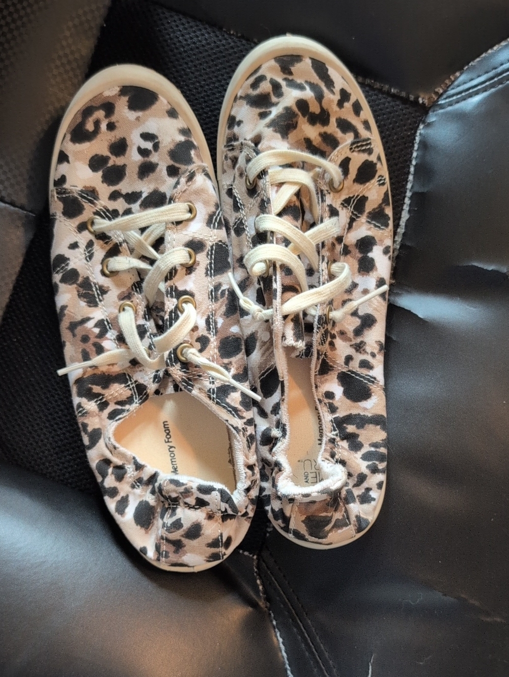 Time and Tru Leopard Print Canvas Sneakers in Beige and Black